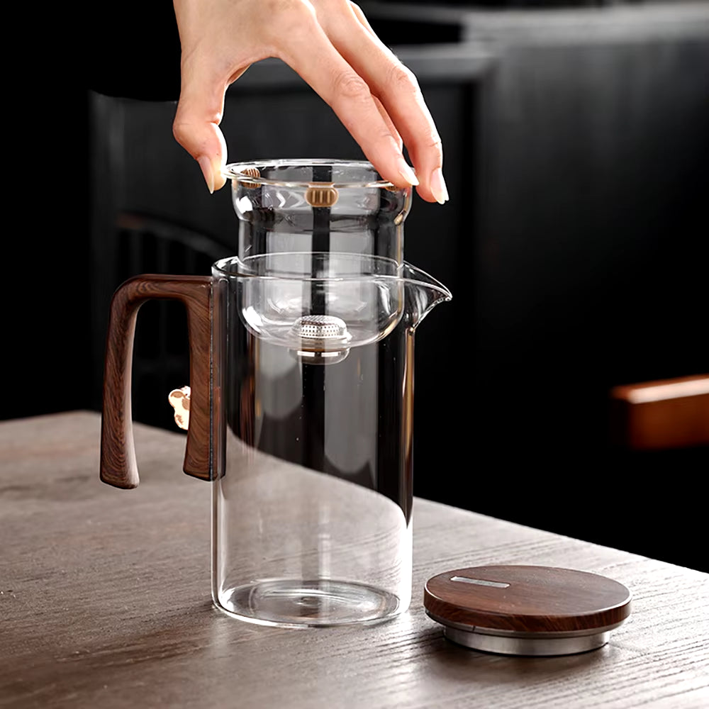 Glass Tea Pot Kettle Infuser 520ML/720ML Teapot Water Separation Inner Magnet One Click Magnetic Switch Tea Filtration Cup Set